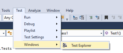 Nunit Test Explorer Menu