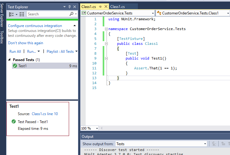 NUnit Test Explorer - Test Result