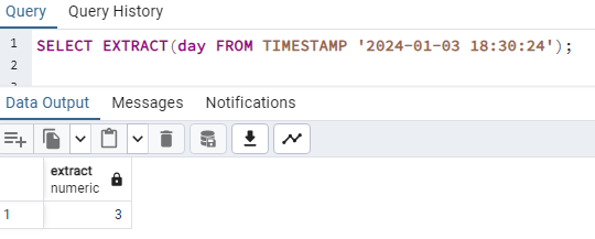 Get day field using EXTRACT function in PostgreSQL