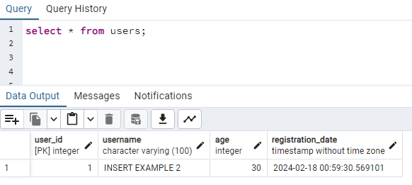 Insert command with auto-increment column in PostgreSQL