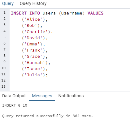 PostgreSQL INSERT multiple rows example