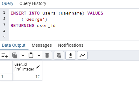 Return ID column in insert query in for auto-increment column