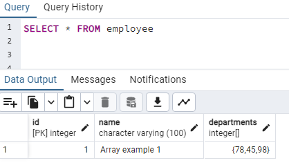 PostgreaSQL Insert array value example