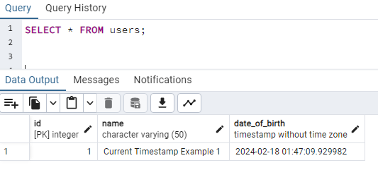 INSERT query current timestamp example