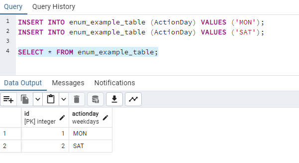 PostgreSQL Enum INSERT query Examples