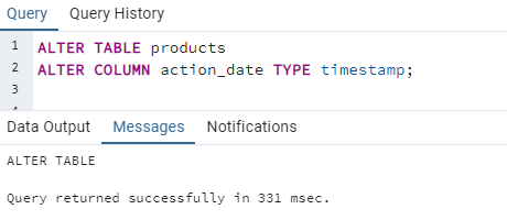 Change date data type to timestamp data type in PostgreSQL