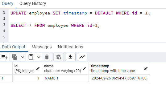 CURRENT_TIMESTAMP in the update query in PostgreSQL