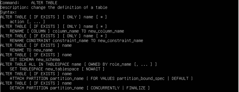 psql alter table help