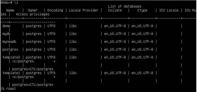 \l psql command to list all databases.