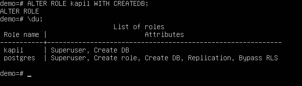 Alter role create DB permission in PostgreSQL